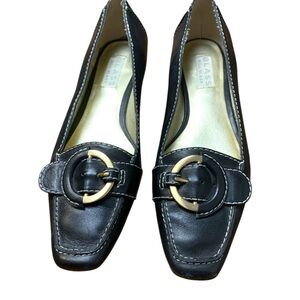 Bill Blass Alberti Black Loafers w Gold Hardware